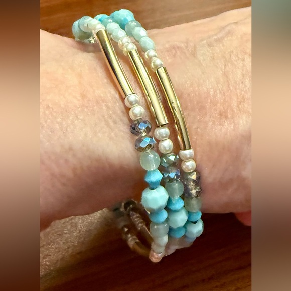 Avon Jewelry - Avon Gold and Blue Multi-Bead Bracelet